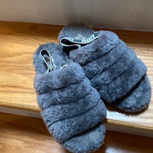 UGG Gray Fluffy Ladies Slippers